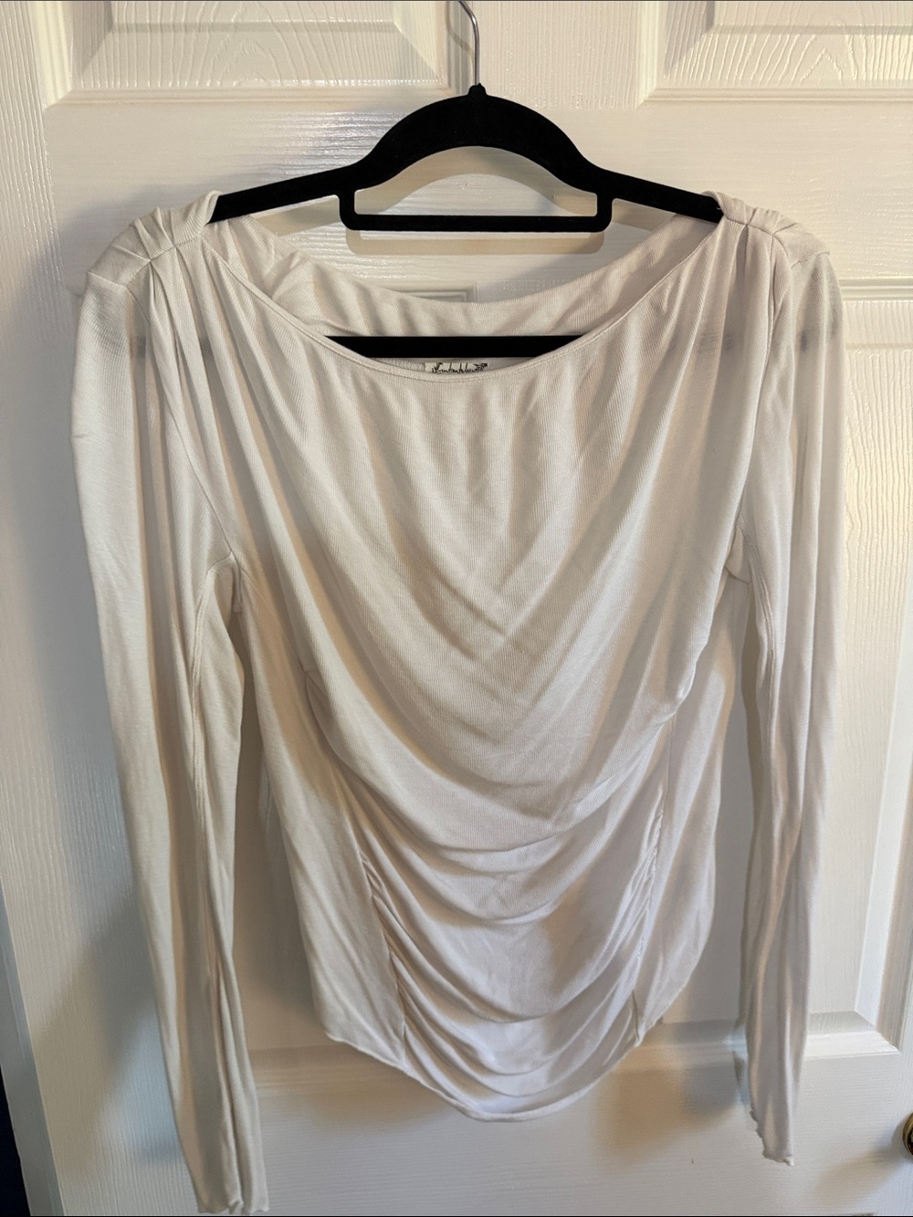 Free People White Draped Long-Sleeve Top